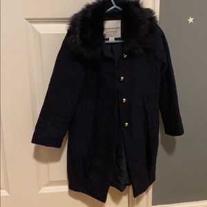 Janie and Jack Navy Faux Fur Collar Boucle Coat